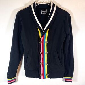 CLVZZ Paris Black multi color stripes Embroidered logo long sleeve V neck XS